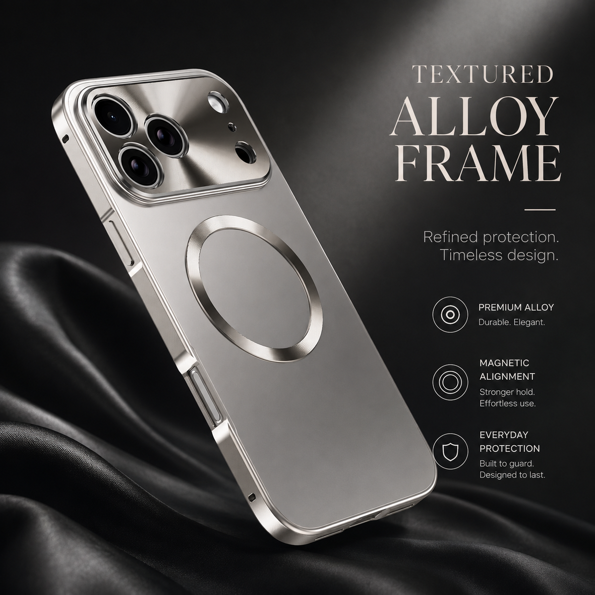 Premium iPhone Case MagSafe Compatible Aluminum Frame Ultra Thin Shockproof Protective Cover Frosted PC Back Anti Scratch Anti Fingerprint Slim Matte