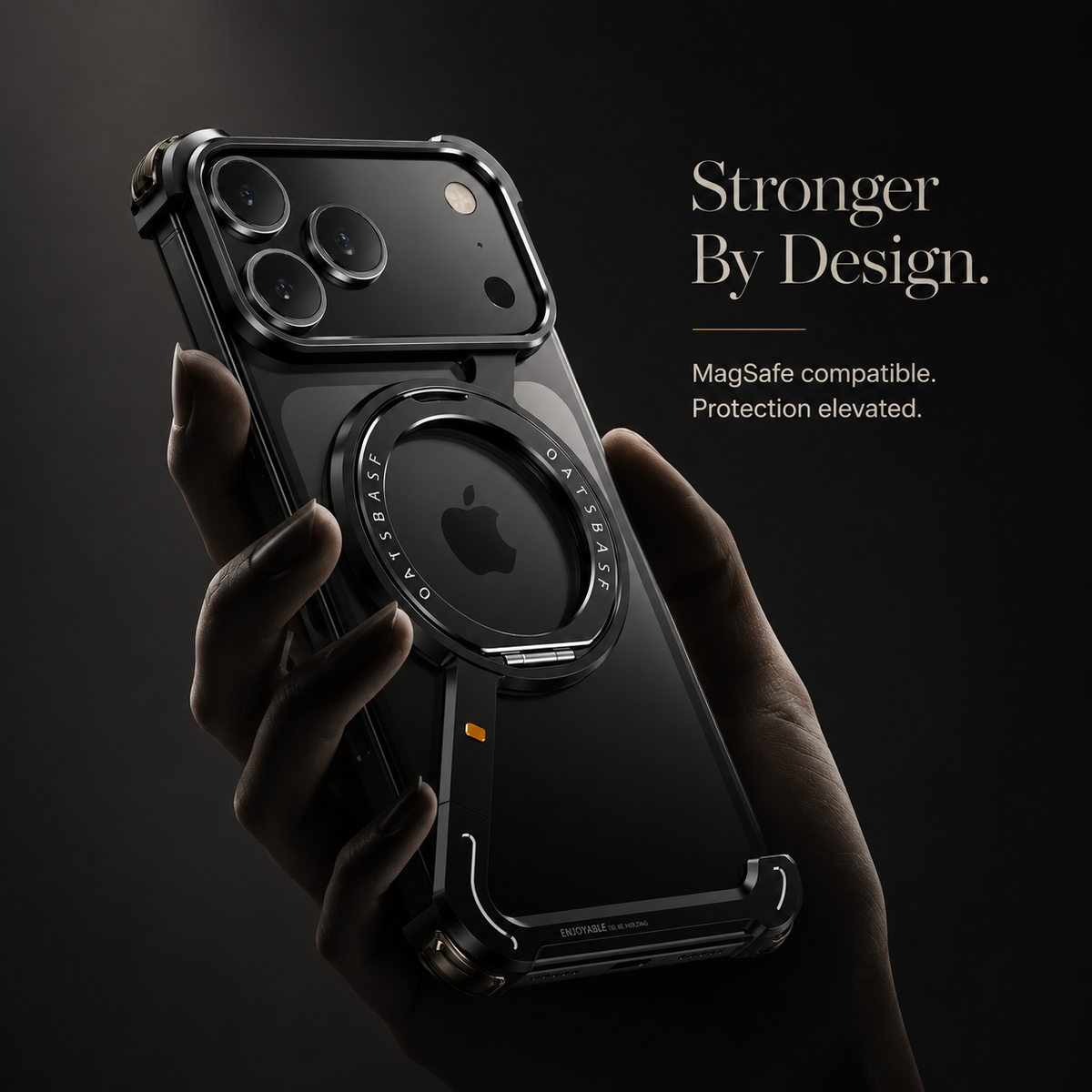Premium iPhone Case MagSafe Compatible Aluminum Magnetic Frameless Shockproof Protective Cover 360° Rotating Ring Stand Camera Lens Guard Slim Design