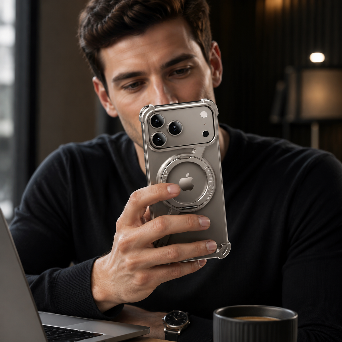Premium iPhone Case MagSafe Compatible Aluminum Magnetic Frameless Shockproof Protective Cover 360° Rotating Ring Stand Camera Lens Guard Slim Design