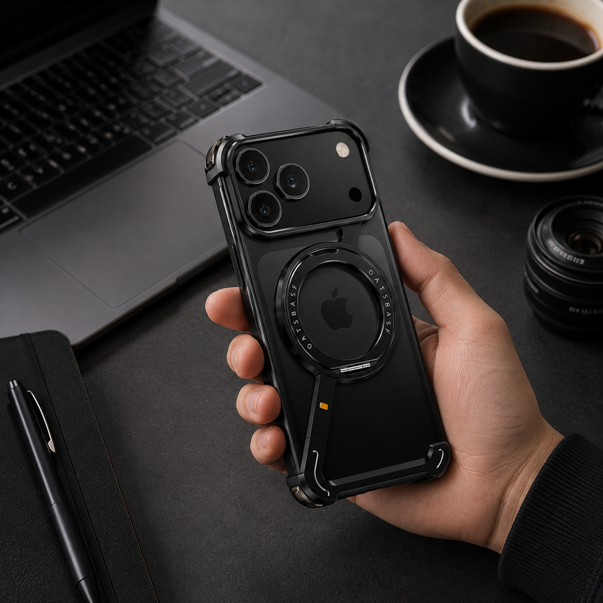 Premium iPhone Case MagSafe Compatible Aluminum Magnetic Frameless Shockproof Protective Cover 360° Rotating Ring Stand Camera Lens Guard Slim Design
