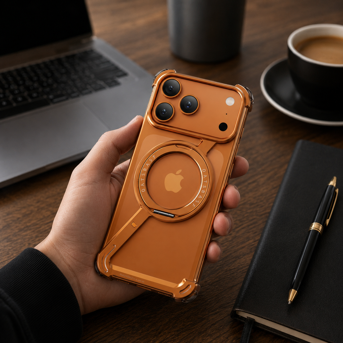 Premium iPhone Case MagSafe Compatible Aluminum Magnetic Frameless Shockproof Protective Cover 360° Rotating Ring Stand Camera Lens Guard Slim Design