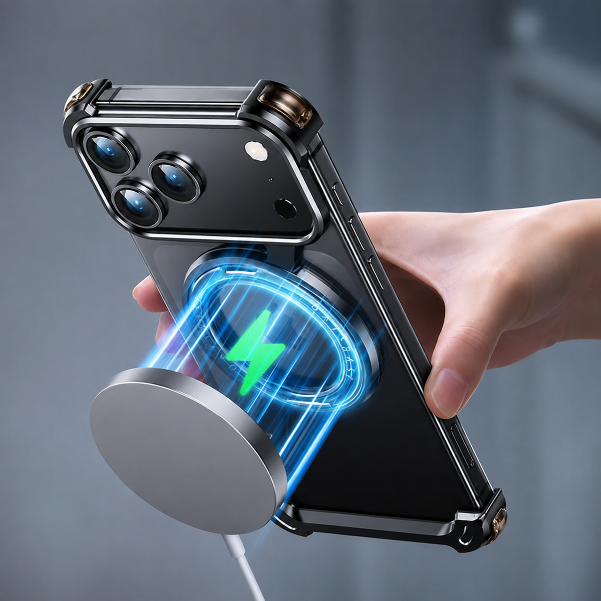 Premium iPhone Case MagSafe Compatible Aluminum Magnetic Frameless Shockproof Protective Cover 360° Rotating Ring Stand Camera Lens Guard Slim Design