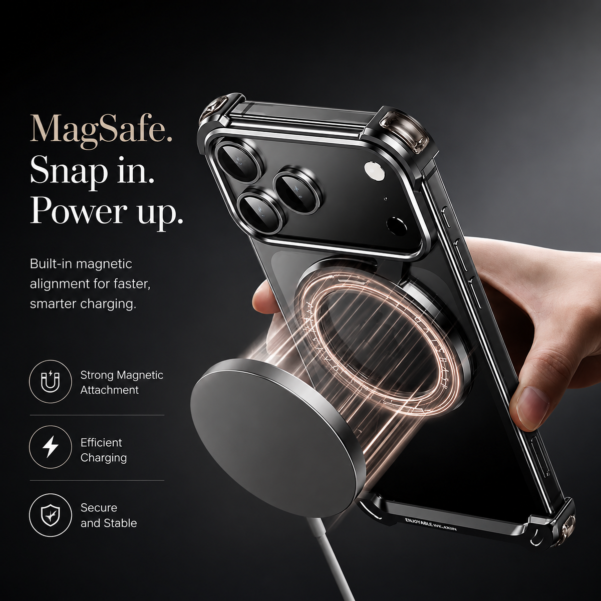 Premium iPhone Case MagSafe Compatible Aluminum Magnetic Frameless Shockproof Protective Cover 360° Rotating Ring Stand Camera Lens Guard Slim Design