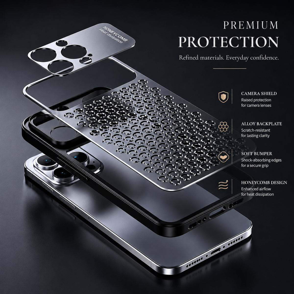 Premium iPhone Case MagSafe Compatible Aluminum Metal Breathable Cover Ultra Thin Matte Shockproof Protection Camera Lens Guard Slim Lightweight Design