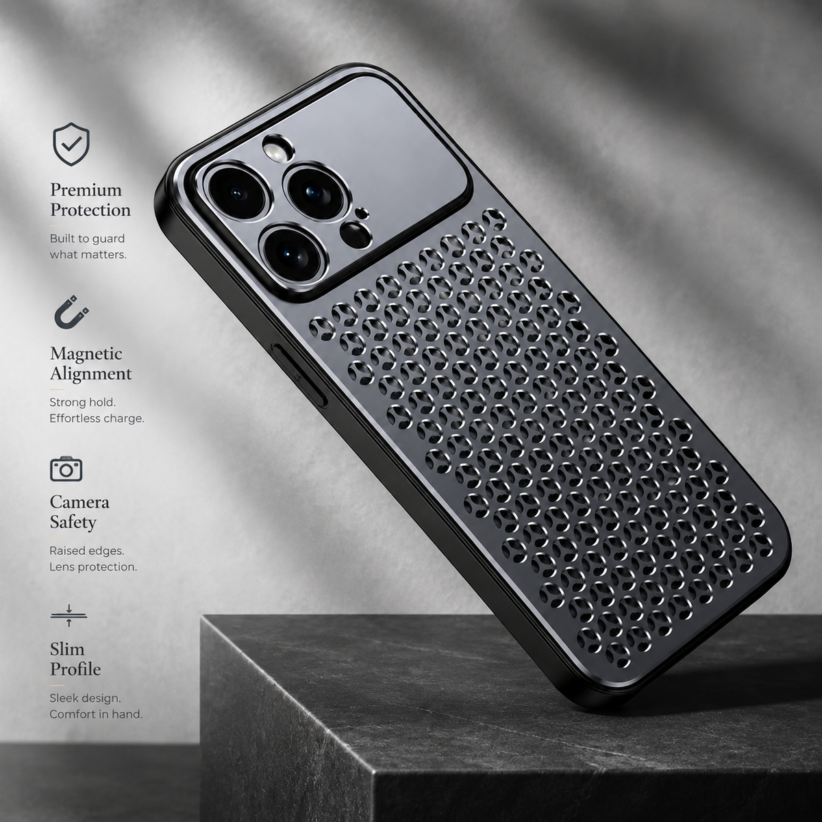 Premium iPhone Case MagSafe Compatible Aluminum Metal Breathable Cover Ultra Thin Matte Shockproof Protection Camera Lens Guard Slim Lightweight Design
