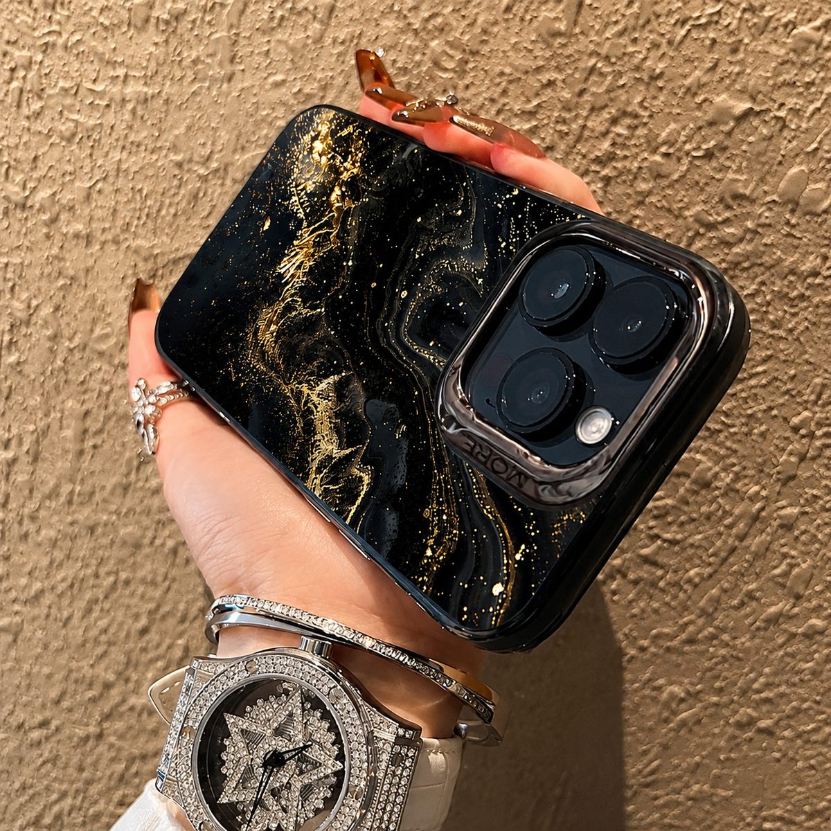 Premium iPhone Case MagSafe Compatible Black Marble Texture Shockproof Protective Cover Gold Edge Design Camera Lens Protection 3D Grip Slim Profile