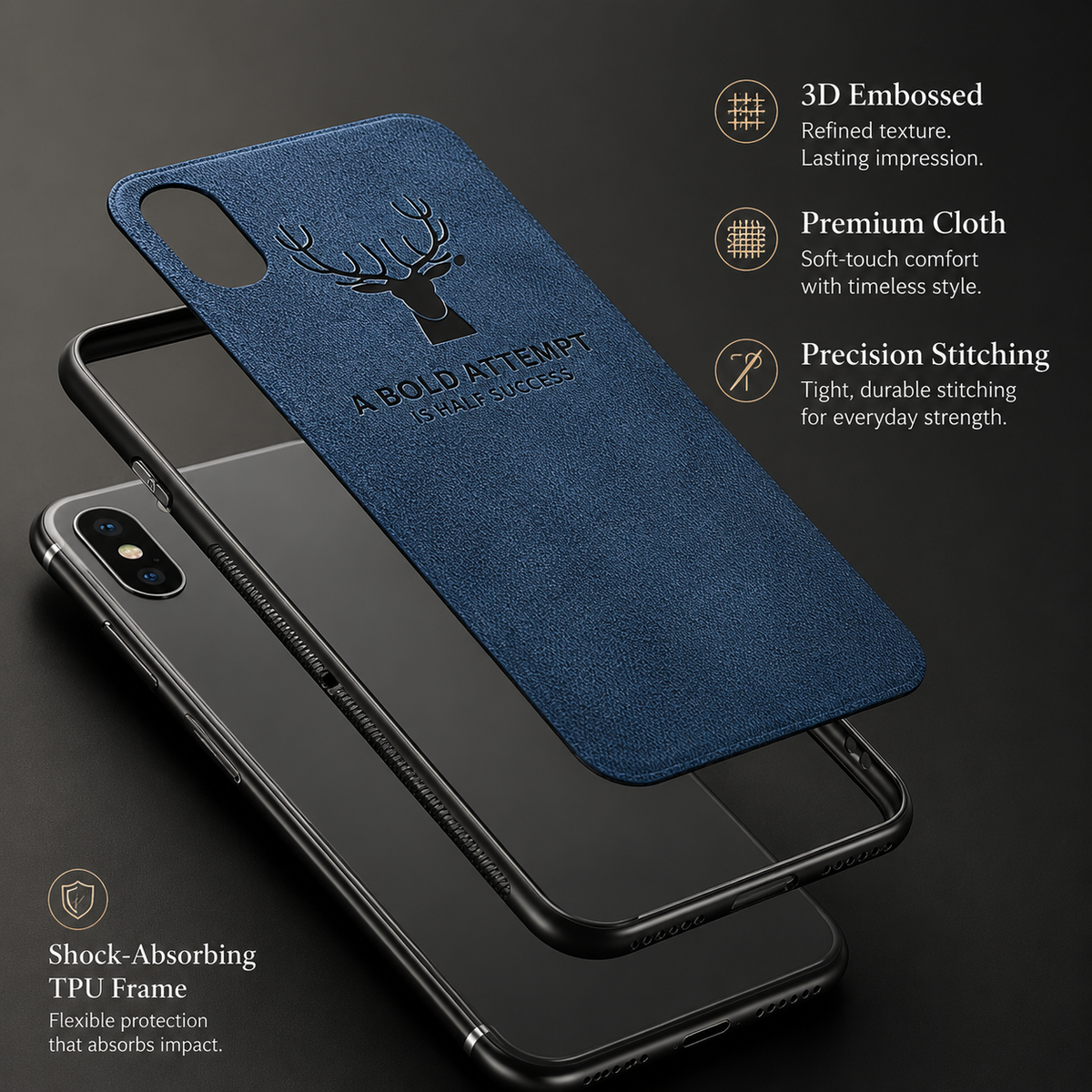 Premium iPhone Case MagSafe Compatible Canvas Texture Deer Design Shockproof Protective Cover Bumper Frame Camera Lens Protection Slim Design