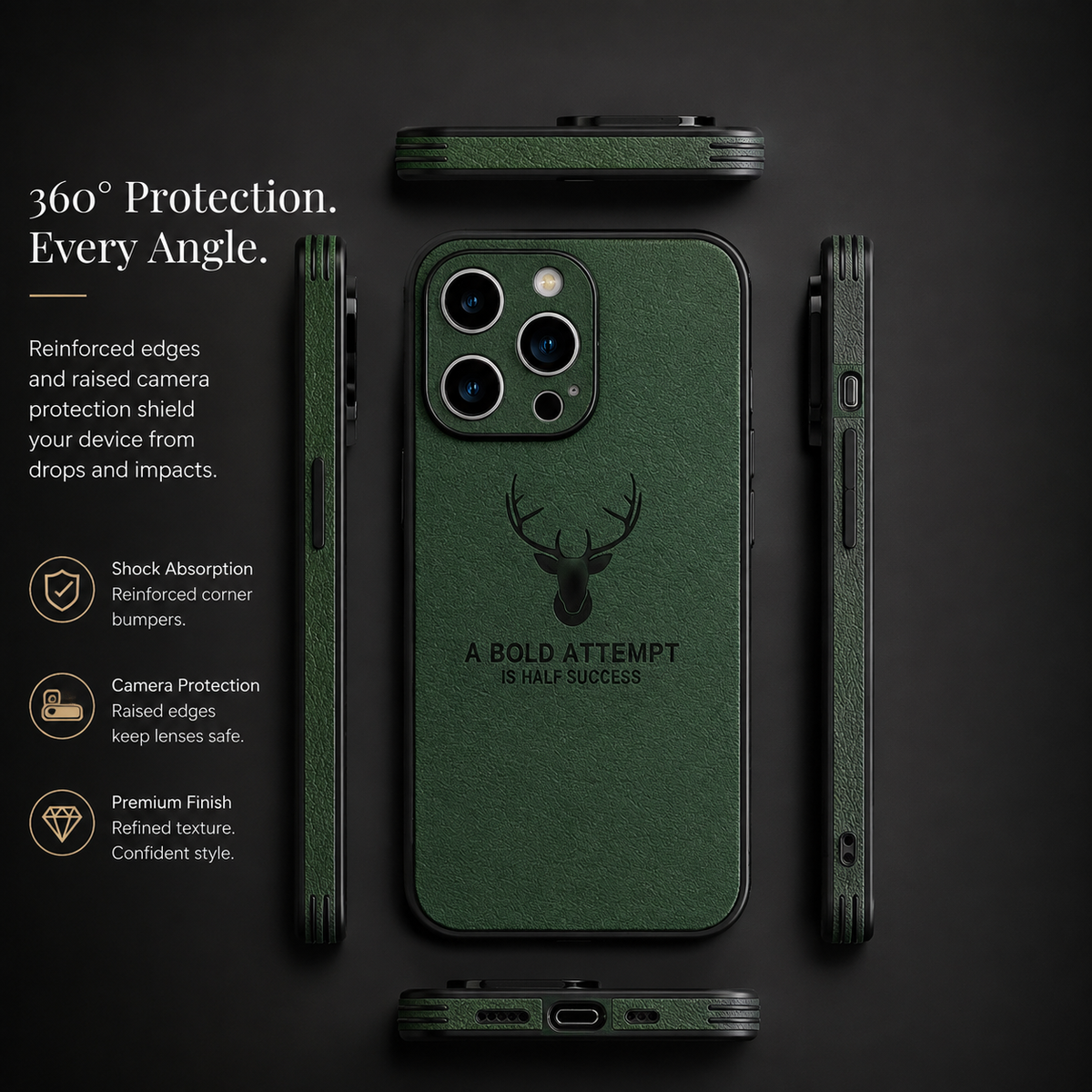Premium iPhone Case MagSafe Compatible Canvas Texture Deer Design Shockproof Protective Cover Bumper Frame Camera Lens Protection Slim Design