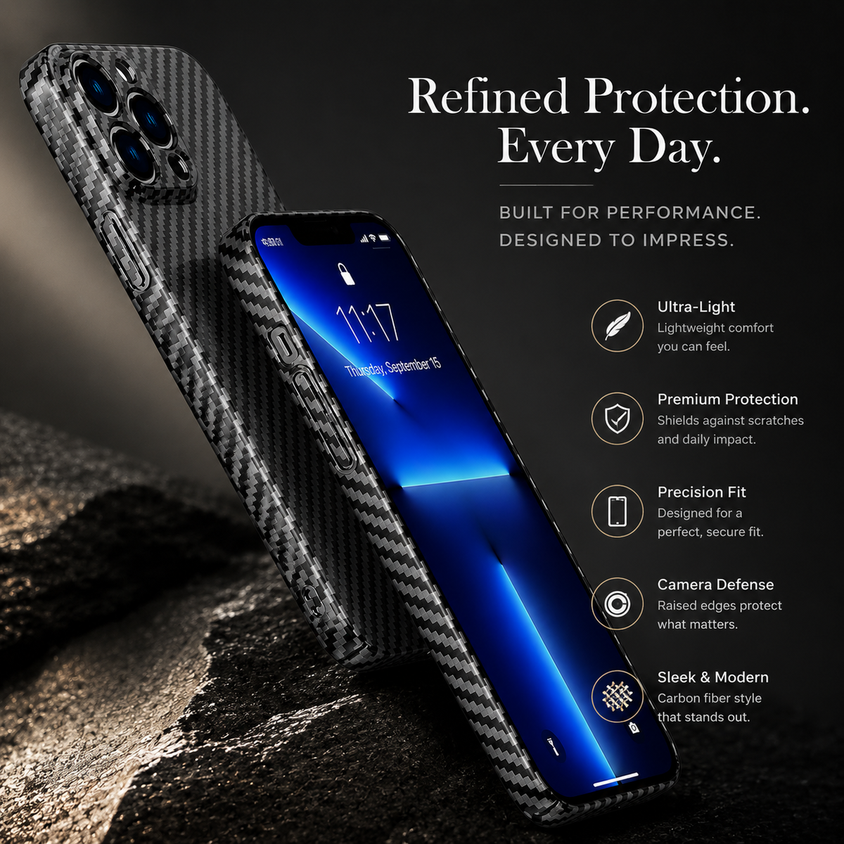 Premium iPhone Case MagSafe Compatible Carbon Fiber Magnetic Cover Shockproof Protection Camera Lens Guard Slim Lightweight Anti Scratch Durable Design