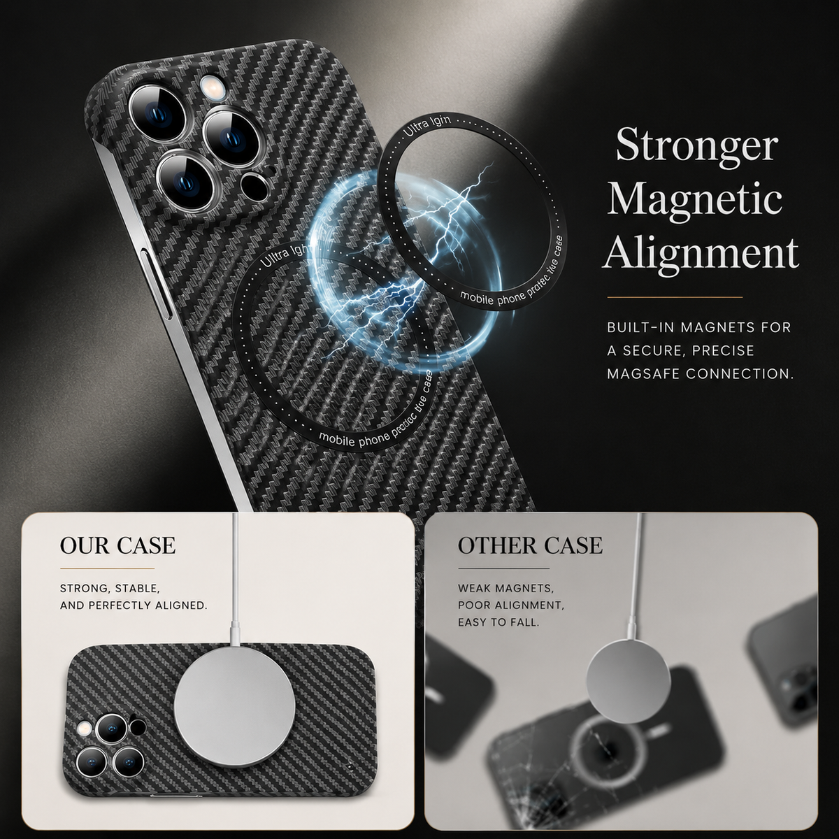 Premium iPhone Case MagSafe Compatible Carbon Fiber Magnetic Shockproof Protective Cover Camera Lens Protection Slim Lightweight Anti Scratch Design