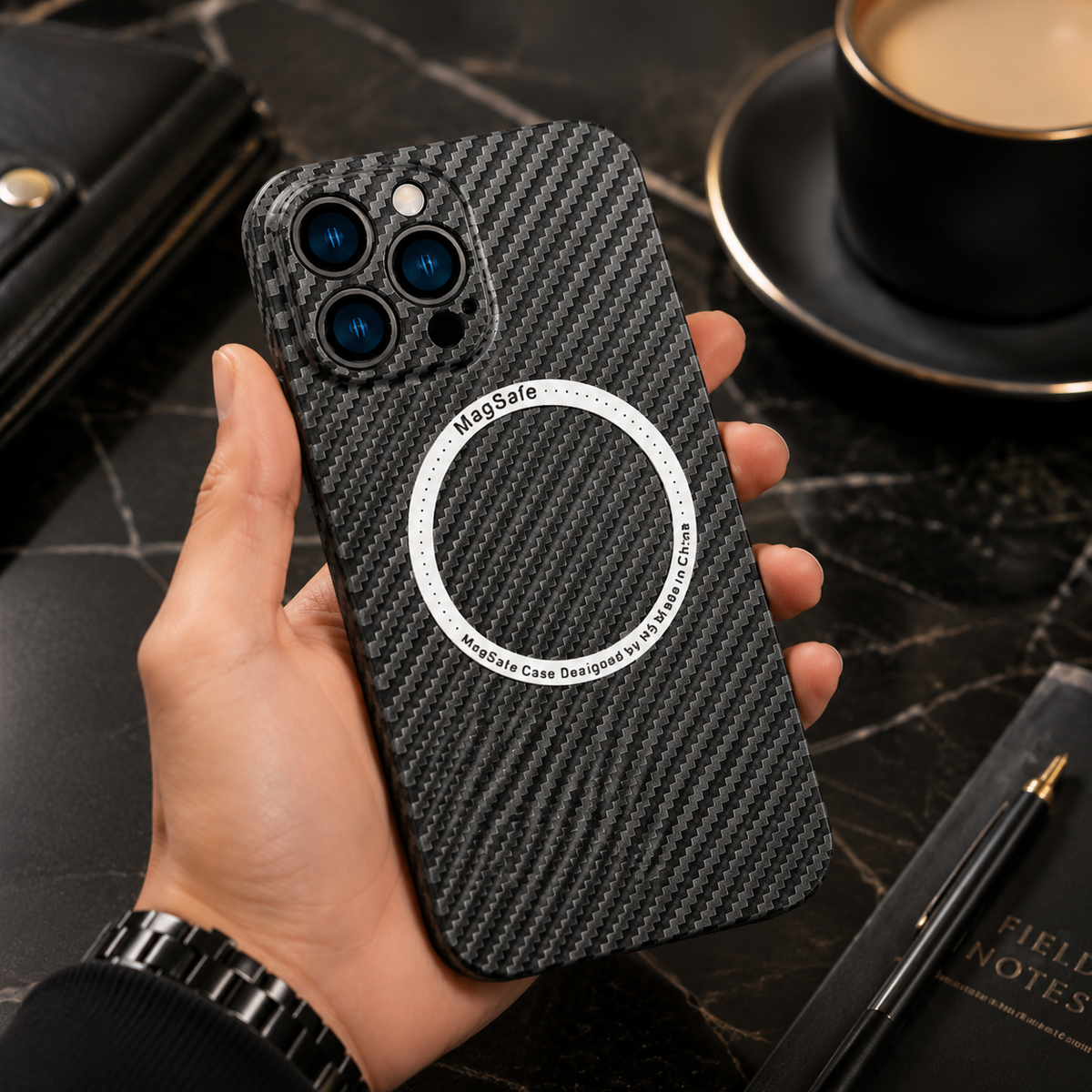 Premium iPhone Case MagSafe Compatible Carbon Fiber Magnetic Shockproof Protective Cover Camera Lens Protection Slim Lightweight Anti Scratch Design
