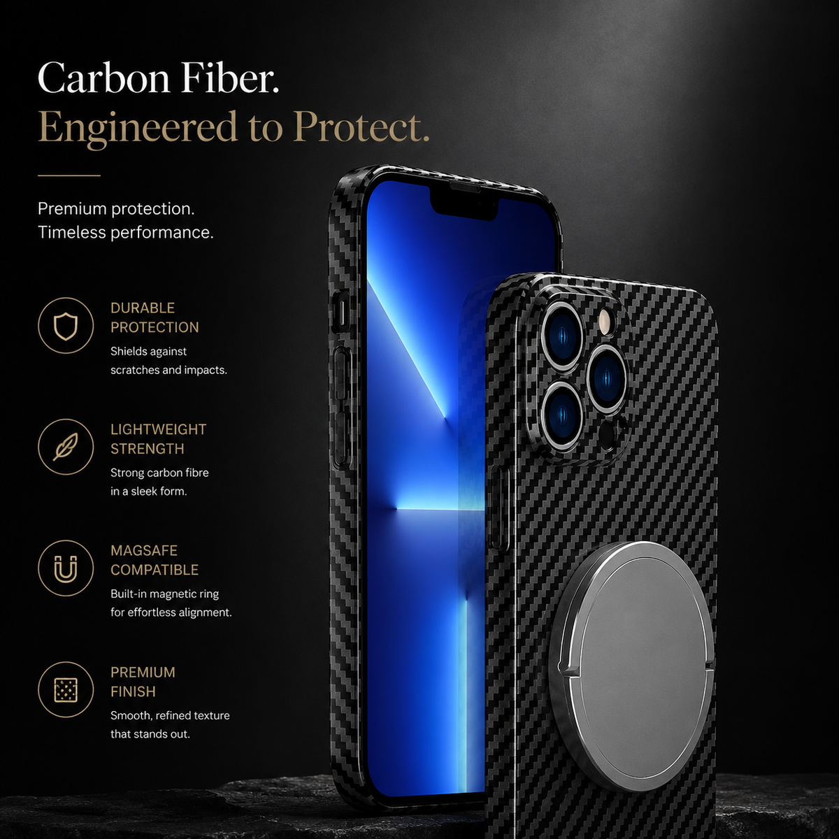 Premium iPhone Case MagSafe Compatible Carbon Fiber Magnetic Shockproof Protective Cover Camera Lens Protection Slim Lightweight Anti Scratch Design