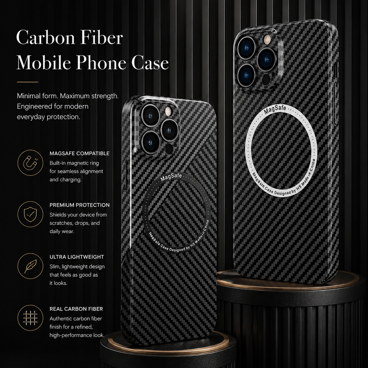 Premium iPhone Case MagSafe Compatible Carbon Fiber Magnetic Shockproof Protective Cover Camera Lens Protection Slim Lightweight Anti Scratch Design