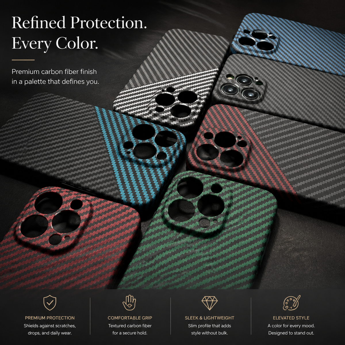 Premium iPhone Case MagSafe Compatible Carbon Fiber Texture Matte Shockproof Protective Cover Hard PC Camera Lens Protection Slim Magnetic Design