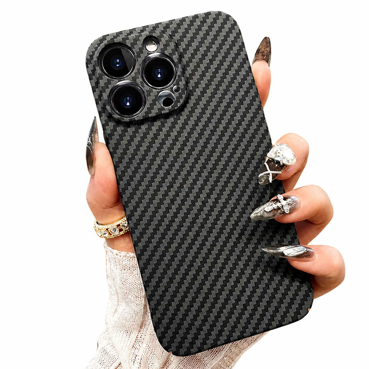 Premium iPhone Case MagSafe Compatible Carbon Fiber Texture Matte Shockproof Protective Cover Hard PC Camera Lens Protection Slim Magnetic Design