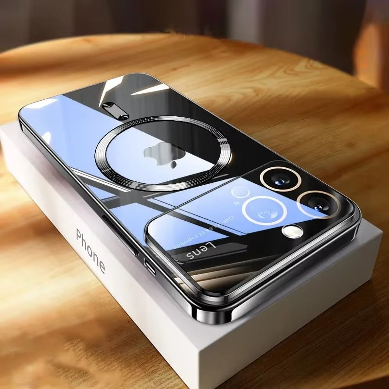 Premium iPhone Case MagSafe Compatible Clear Back Protective Cover Soft TPU Shockproof Camera Lens Protection Anti Scratch Slim Magnetic Plated Frame