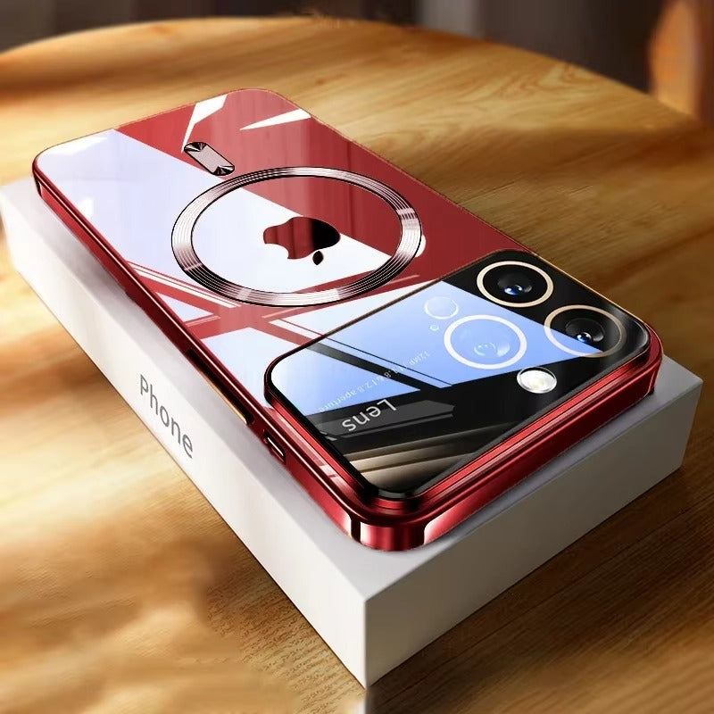 Premium iPhone Case MagSafe Compatible Clear Back Protective Cover Soft TPU Shockproof Camera Lens Protection Anti Scratch Slim Magnetic Plated Frame