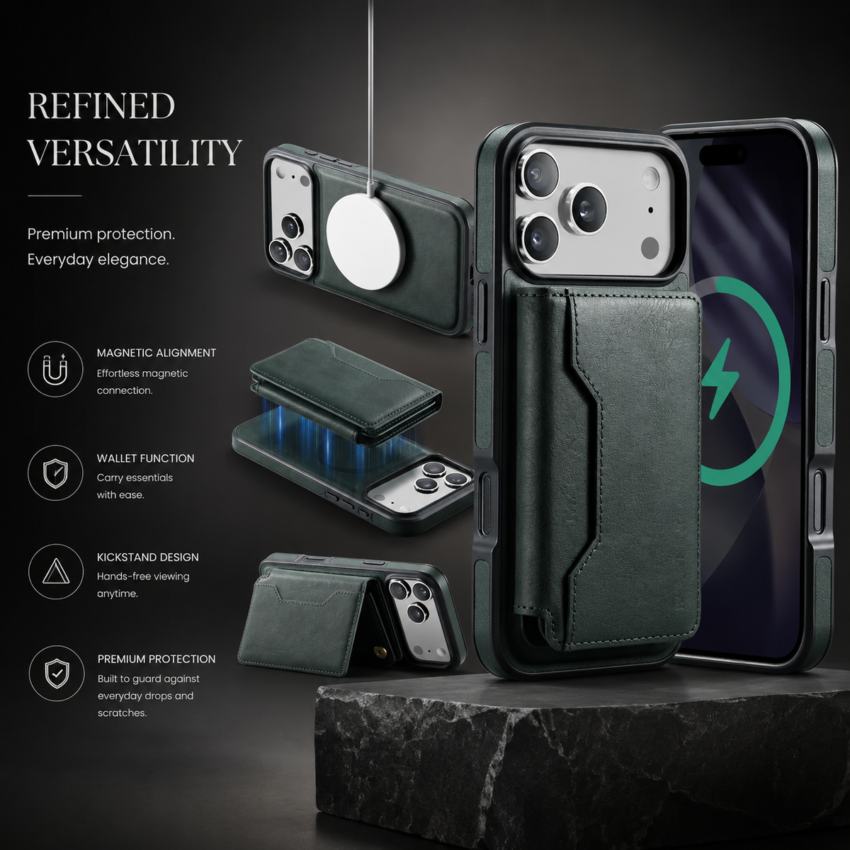 Premium iPhone Case MagSafe Compatible Detachable Wallet PU Leather Card Holder Magnetic Shockproof Protective Cover Anti Scratch Slim Secure Storage