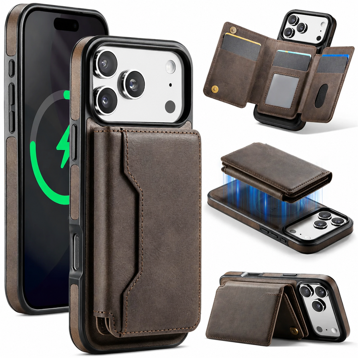 Premium iPhone Case MagSafe Compatible Detachable Wallet PU Leather Card Holder Magnetic Shockproof Protective Cover Anti Scratch Slim Secure Storage