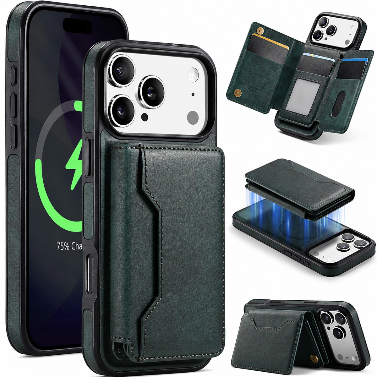 Premium iPhone Case MagSafe Compatible Detachable Wallet PU Leather Card Holder Magnetic Shockproof Protective Cover Anti Scratch Slim Secure Storage