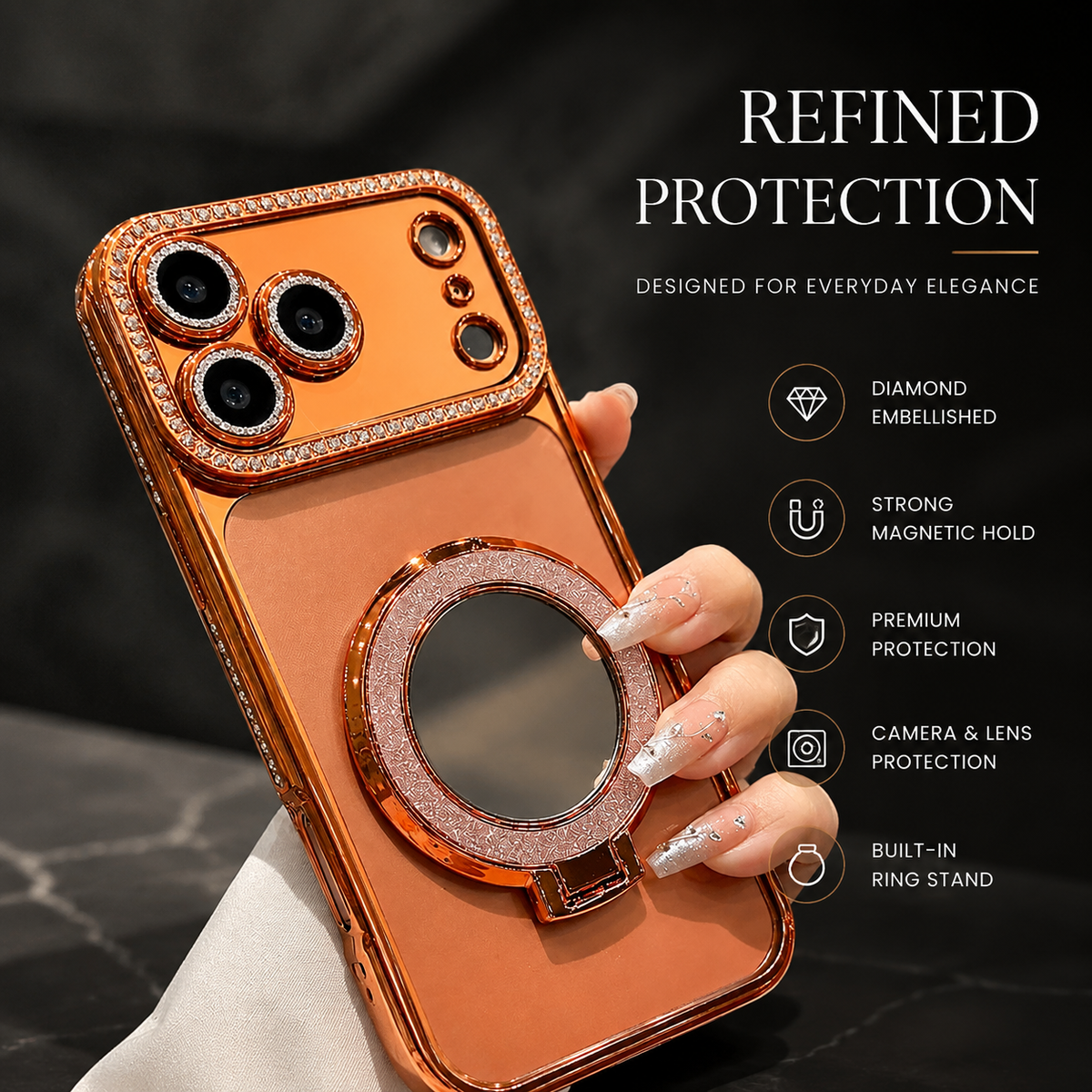 Premium iPhone Case MagSafe Compatible Diamond Mirror Glitter Cover Transparent Protection Shockproof Camera Lens Guard Slim Magnetic Anti Scratch Design