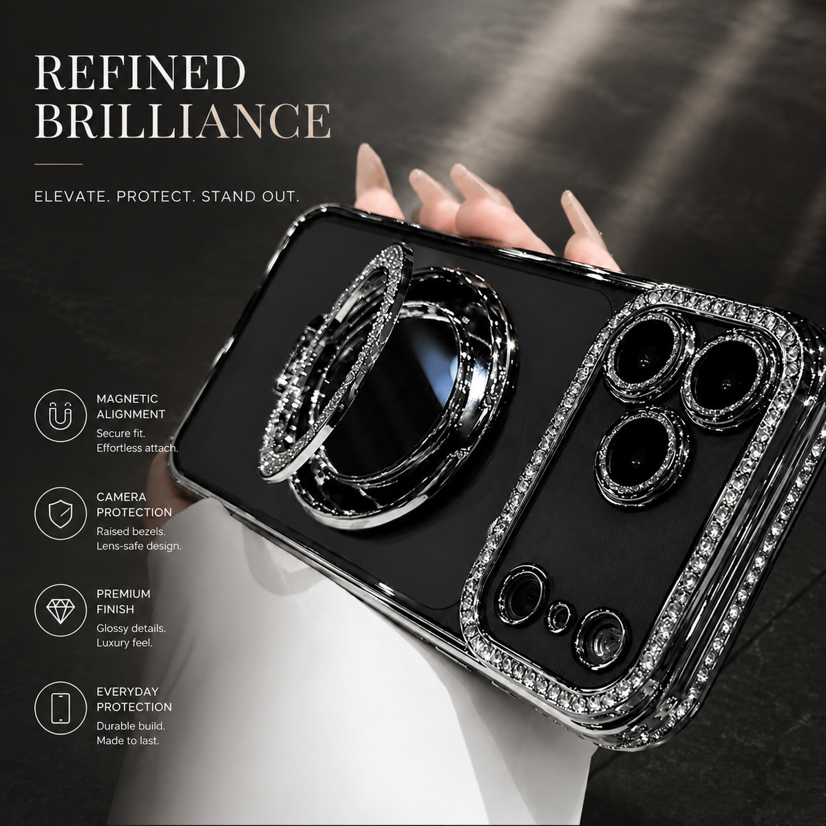 Premium iPhone Case MagSafe Compatible Diamond Mirror Glitter Cover Transparent Protection Shockproof Camera Lens Guard Slim Magnetic Anti Scratch Design
