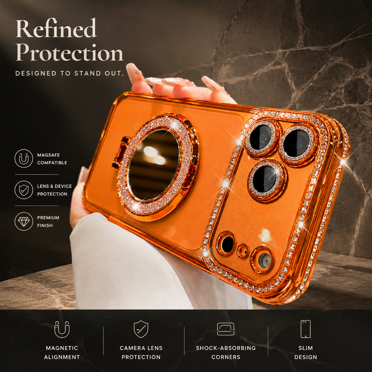 Premium iPhone Case MagSafe Compatible Diamond Mirror Glitter Cover Transparent Protection Shockproof Camera Lens Guard Slim Magnetic Anti Scratch Design