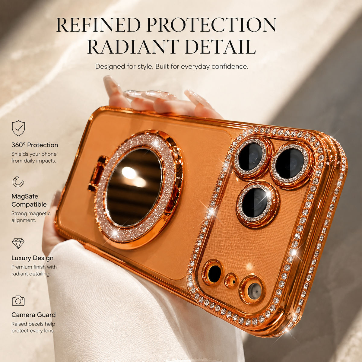 Premium iPhone Case MagSafe Compatible Diamond Mirror Glitter Cover Transparent Protection Shockproof Camera Lens Guard Slim Magnetic Anti Scratch Design