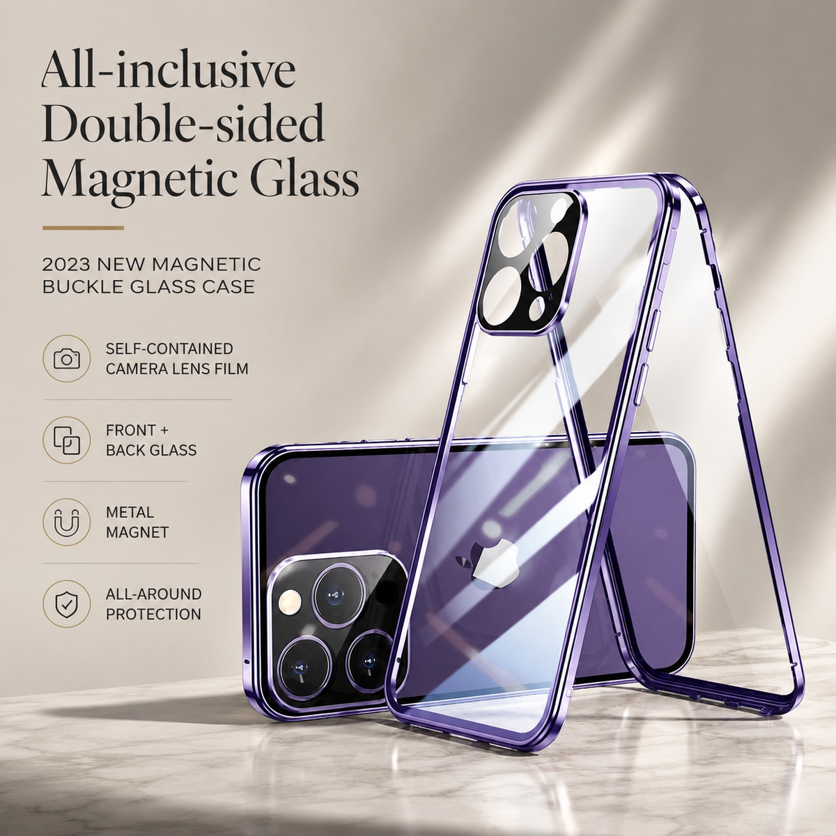 Premium iPhone Case MagSafe Compatible Double-Sided Tempered Glass Metal Frame Shockproof Protective Cover Full Body Magnetic Fit Camera Lens Protection Slim Design