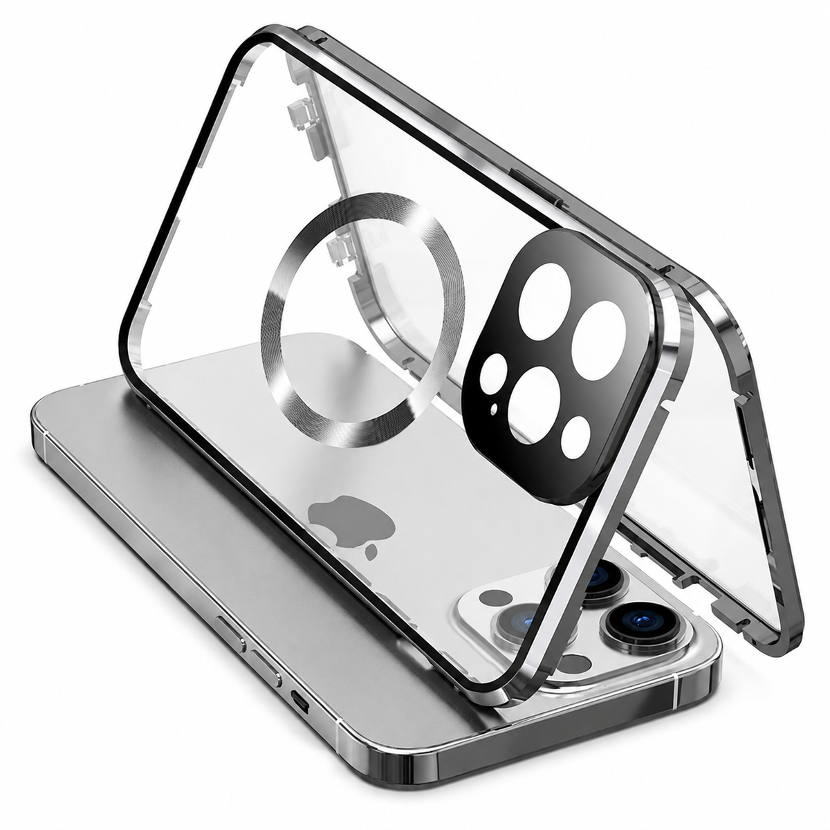 Premium iPhone Case MagSafe Compatible Double-Sided Tempered Glass Metal Frame Shockproof Protective Cover Full Body Sealed Camera Lens Protection Slim Profile