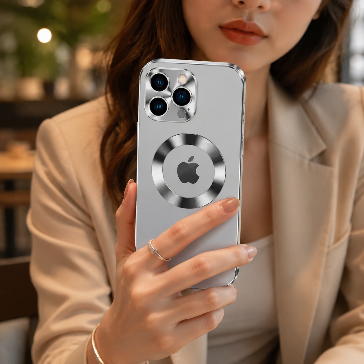 Premium iPhone Case MagSafe Compatible Double Sided Tempered Glass Privacy Screen Metal Frame Shockproof Full Body Camera Lens Protection Slim Design