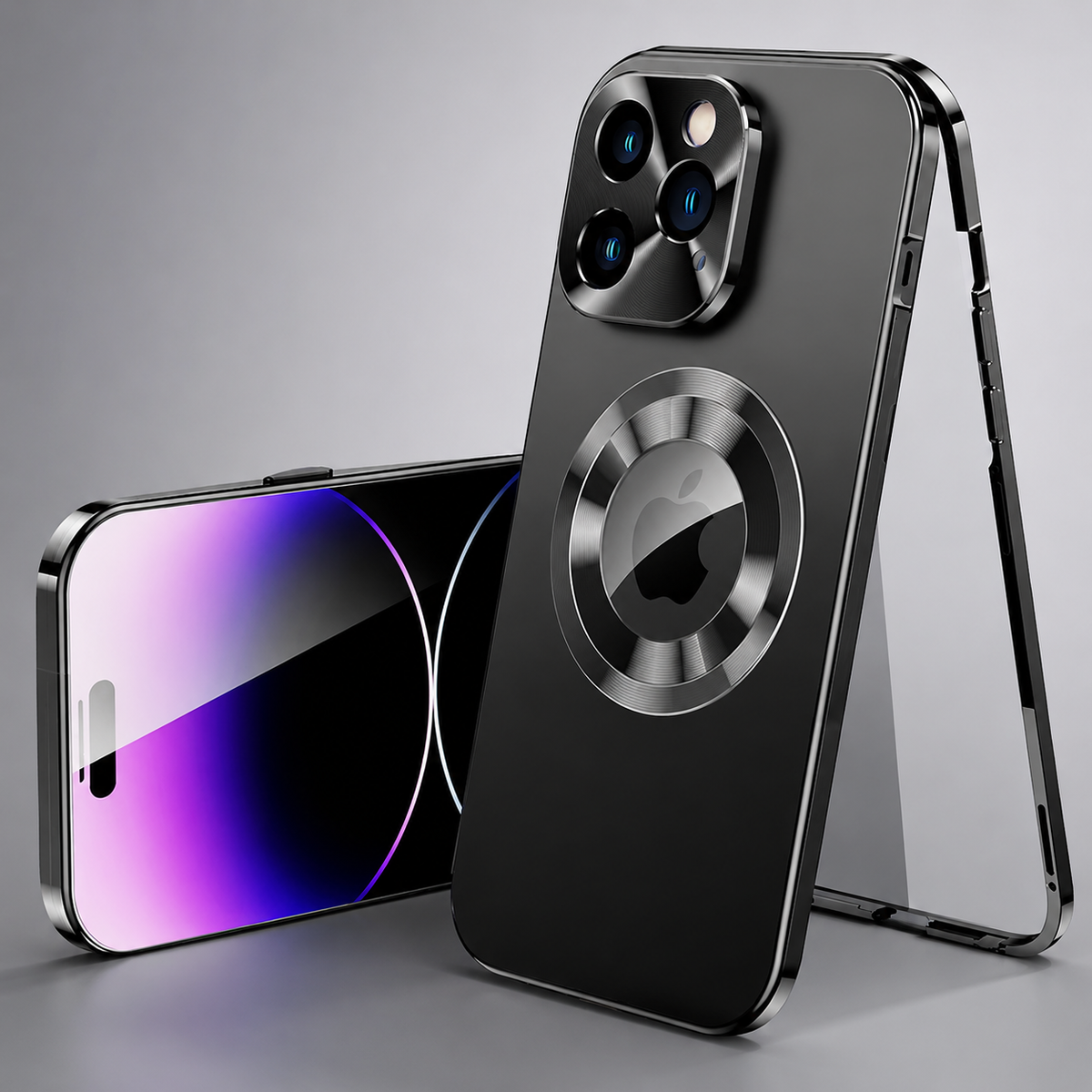 Premium iPhone Case MagSafe Compatible Double Sided Tempered Glass Privacy Screen Metal Frame Shockproof Full Body Camera Lens Protection Slim Design