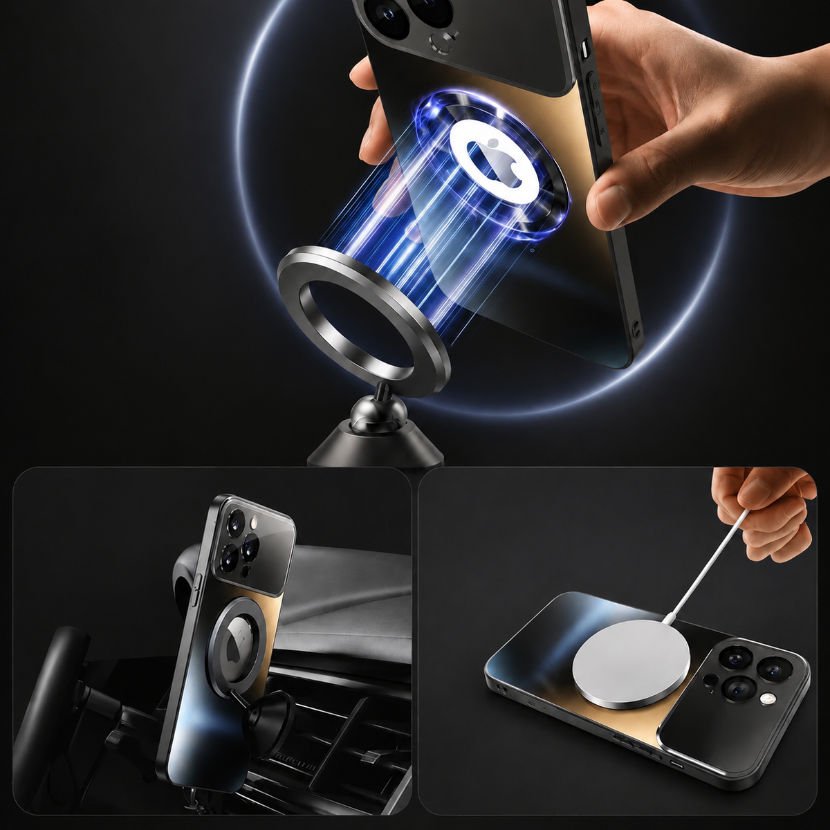 Premium iPhone Case MagSafe Compatible Electroplated Glass Magnetic Shockproof Protective Cover Camera Lens Protection Slim Reflective Hard Back Design