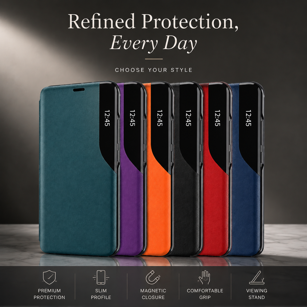 Premium iPhone Case MagSafe Compatible Flip Wallet Cover PU Leather Card Holder Kickstand Shockproof Full Protection Camera Lens Guard Slim Magnetic Design