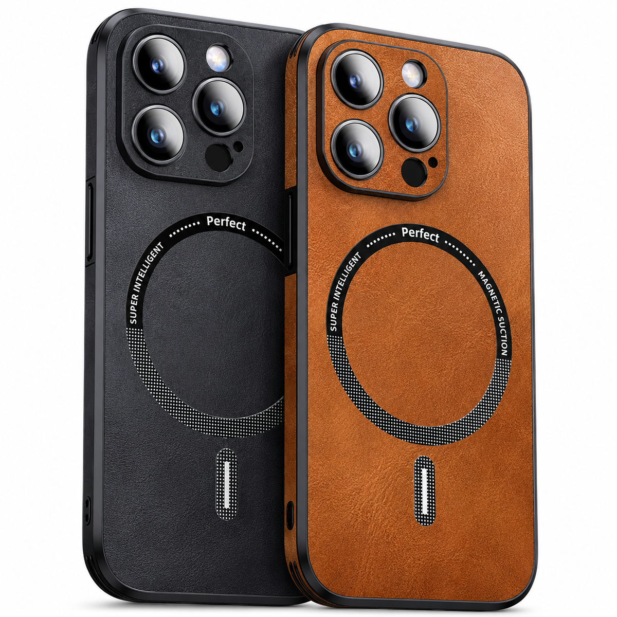Premium iPhone Case MagSafe Compatible Genuine Leather Shockproof Protective Cover Camera Lens Protection Magnetic Slim Design Soft Touch Grip