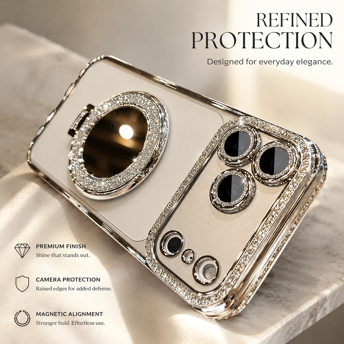 Premium iPhone Case MagSafe Compatible Glitter Clear Protective Cover Diamond Mirror Shockproof Anti Scratch Anti Fingerprint Slim Camera Protection Non Slip
