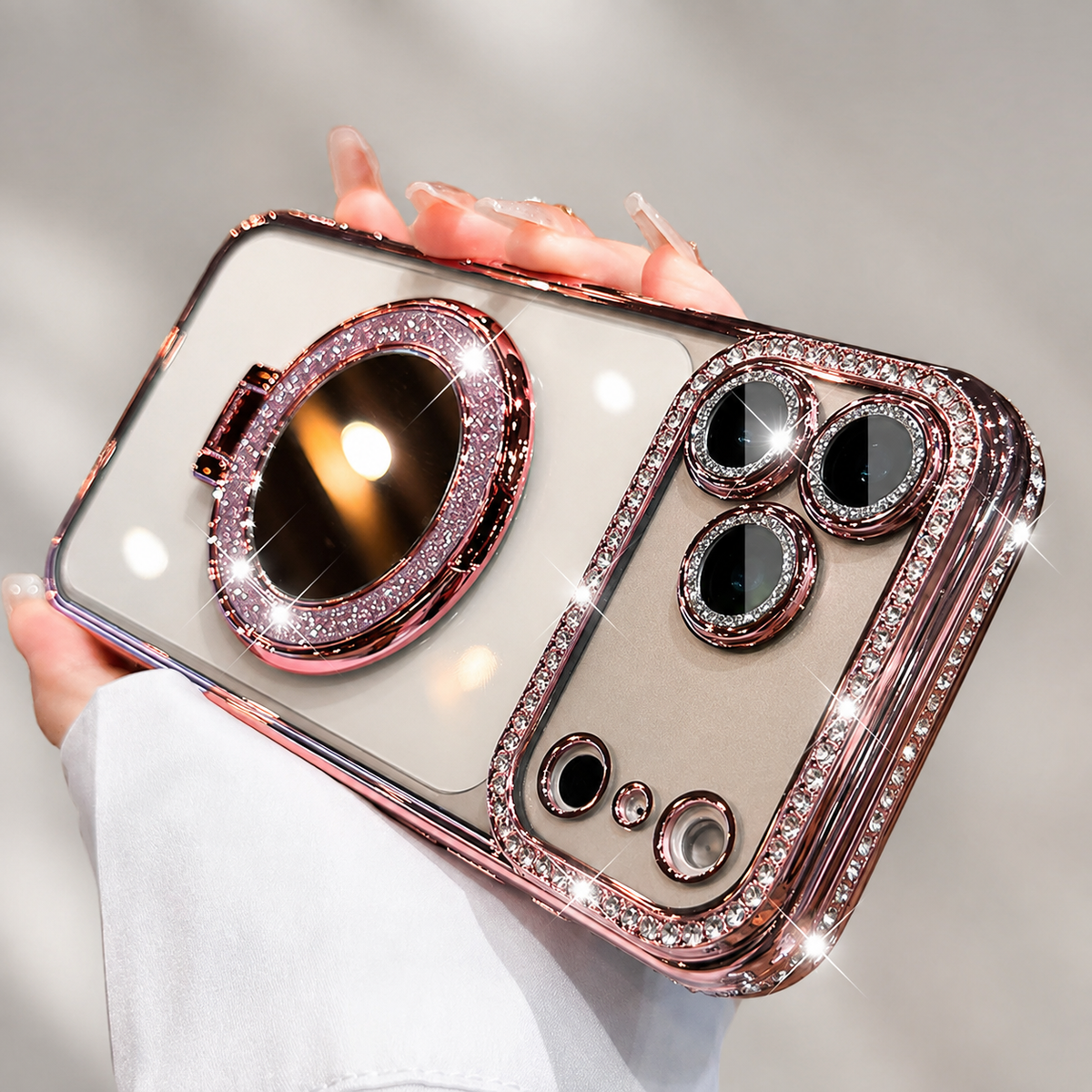 Premium iPhone Case MagSafe Compatible Glitter Clear Protective Cover Diamond Mirror Shockproof Anti Scratch Anti Fingerprint Slim Camera Protection Non Slip