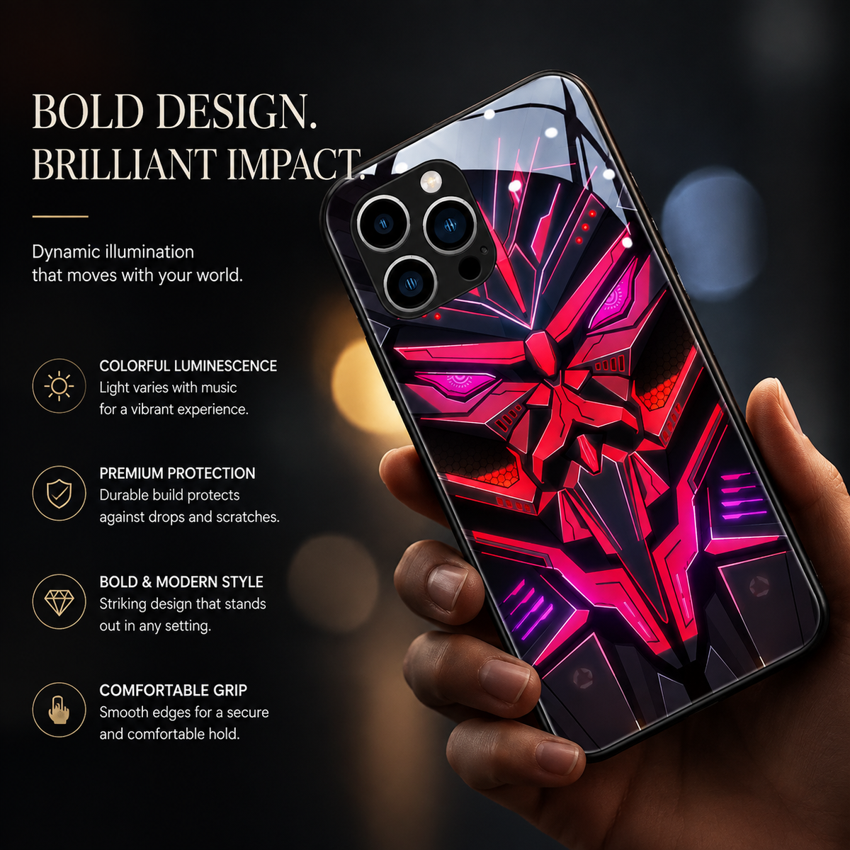 Premium iPhone Case MagSafe Compatible LED Notification Light Shockproof Protective Cover Mecha Design Camera Lens Protection Ultra Thin Slim Design