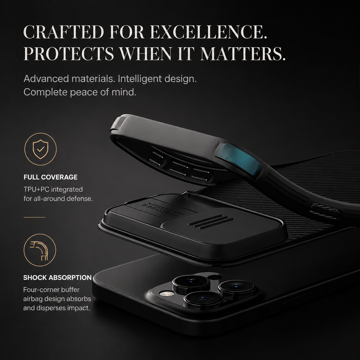Premium iPhone Case MagSafe Compatible Leather Texture Sliding Camera Cover Shockproof Protective Cover Camera Lens Protection Slim Magnetic Design