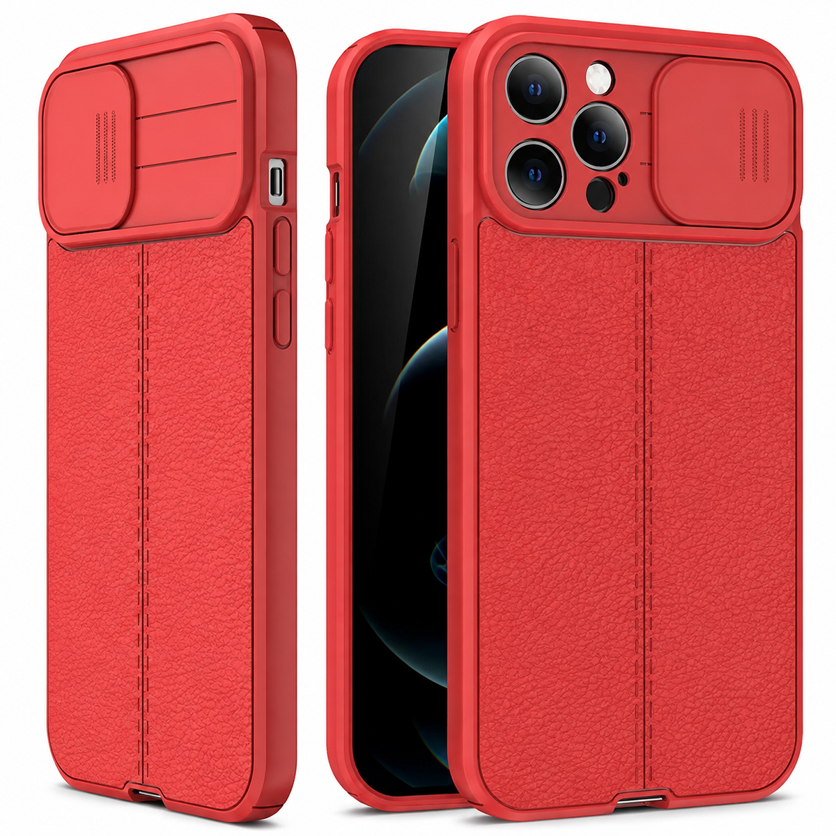 Premium iPhone Case MagSafe Compatible Leather Texture Sliding Camera Cover Shockproof Protective Cover Camera Lens Protection Slim Magnetic Design