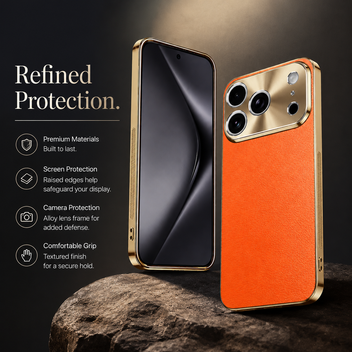 Premium iPhone Case MagSafe Compatible Lychee Texture Leather Cover Electroplated Frame Shockproof Camera Lens Protection Slim Magnetic Anti Slip Design