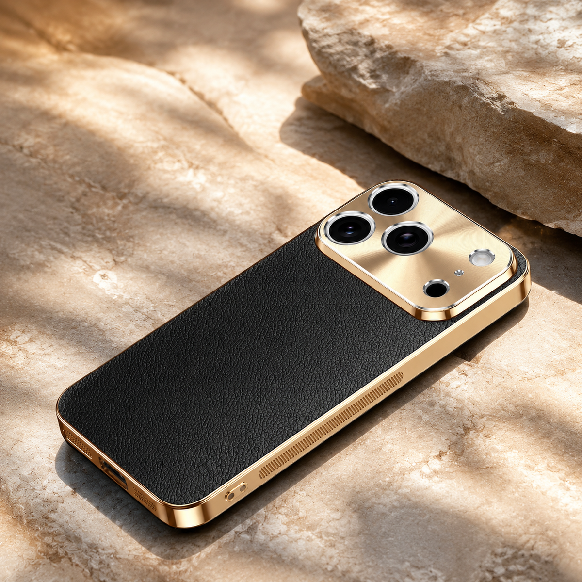 Premium iPhone Case MagSafe Compatible Lychee Texture Leather Cover Electroplated Frame Shockproof Camera Lens Protection Slim Magnetic Anti Slip Design