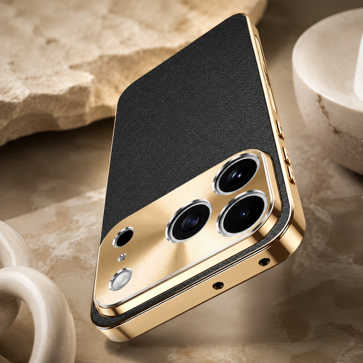 Premium iPhone Case MagSafe Compatible Lychee Texture Leather Cover Electroplated Frame Shockproof Camera Lens Protection Slim Magnetic Anti Slip Design