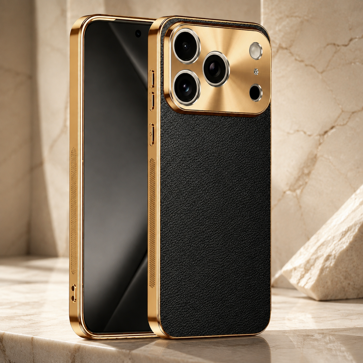 Premium iPhone Case MagSafe Compatible Lychee Texture Leather Cover Electroplated Frame Shockproof Camera Lens Protection Slim Magnetic Anti Slip Design