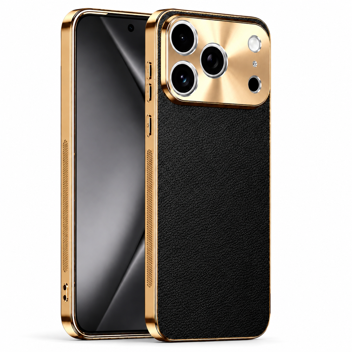 Premium iPhone Case MagSafe Compatible Lychee Texture Leather Cover Electroplated Frame Shockproof Camera Lens Protection Slim Magnetic Anti Slip Design