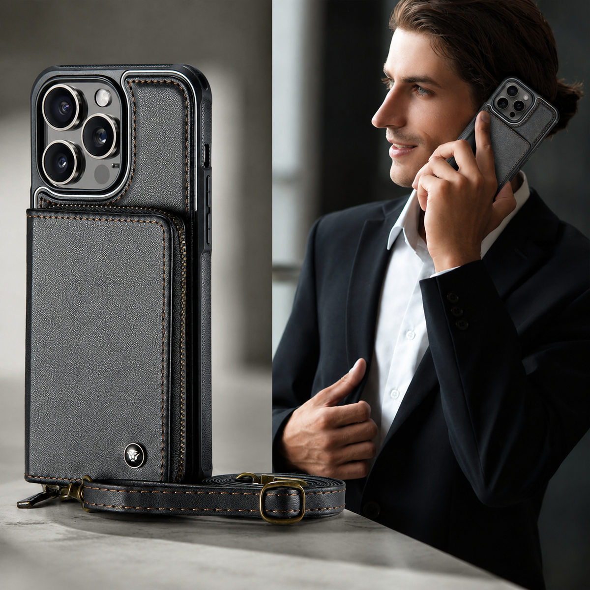 Premium iPhone Case MagSafe Compatible Magnetic Crossbody Wallet Cover PU Leather Card Holder Strap Stand Shockproof Full Protection Slim Design