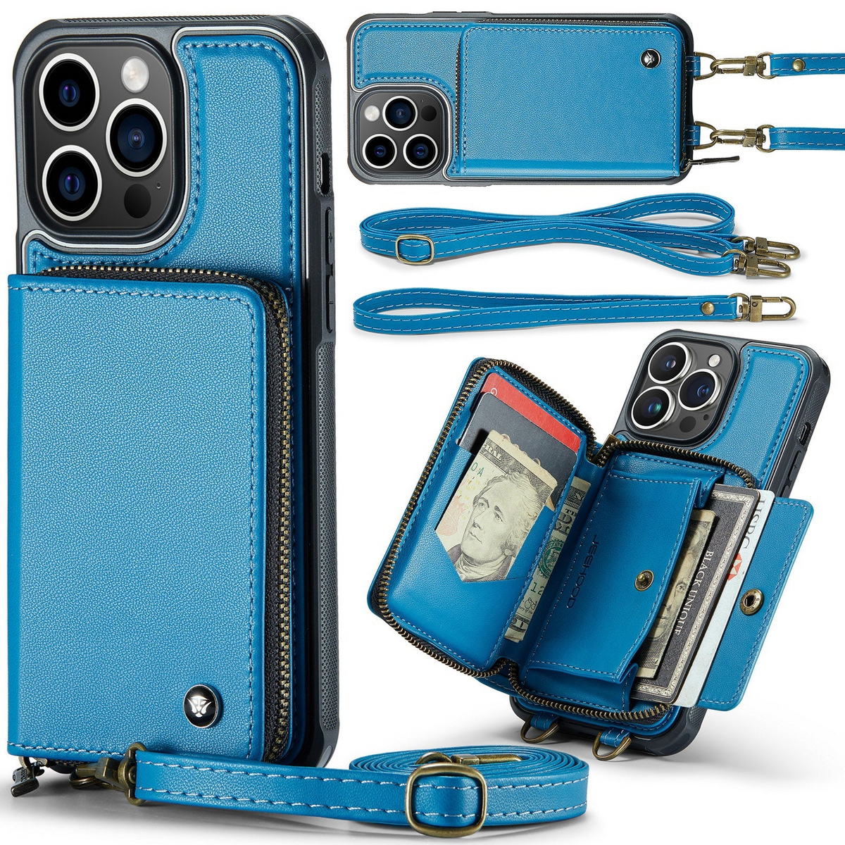 Premium iPhone Case MagSafe Compatible Magnetic Crossbody Wallet Cover PU Leather Card Holder Strap Stand Shockproof Full Protection Slim Design