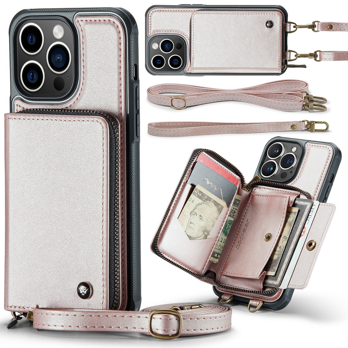 Premium iPhone Case MagSafe Compatible Magnetic Crossbody Wallet Cover PU Leather Card Holder Strap Stand Shockproof Full Protection Slim Design