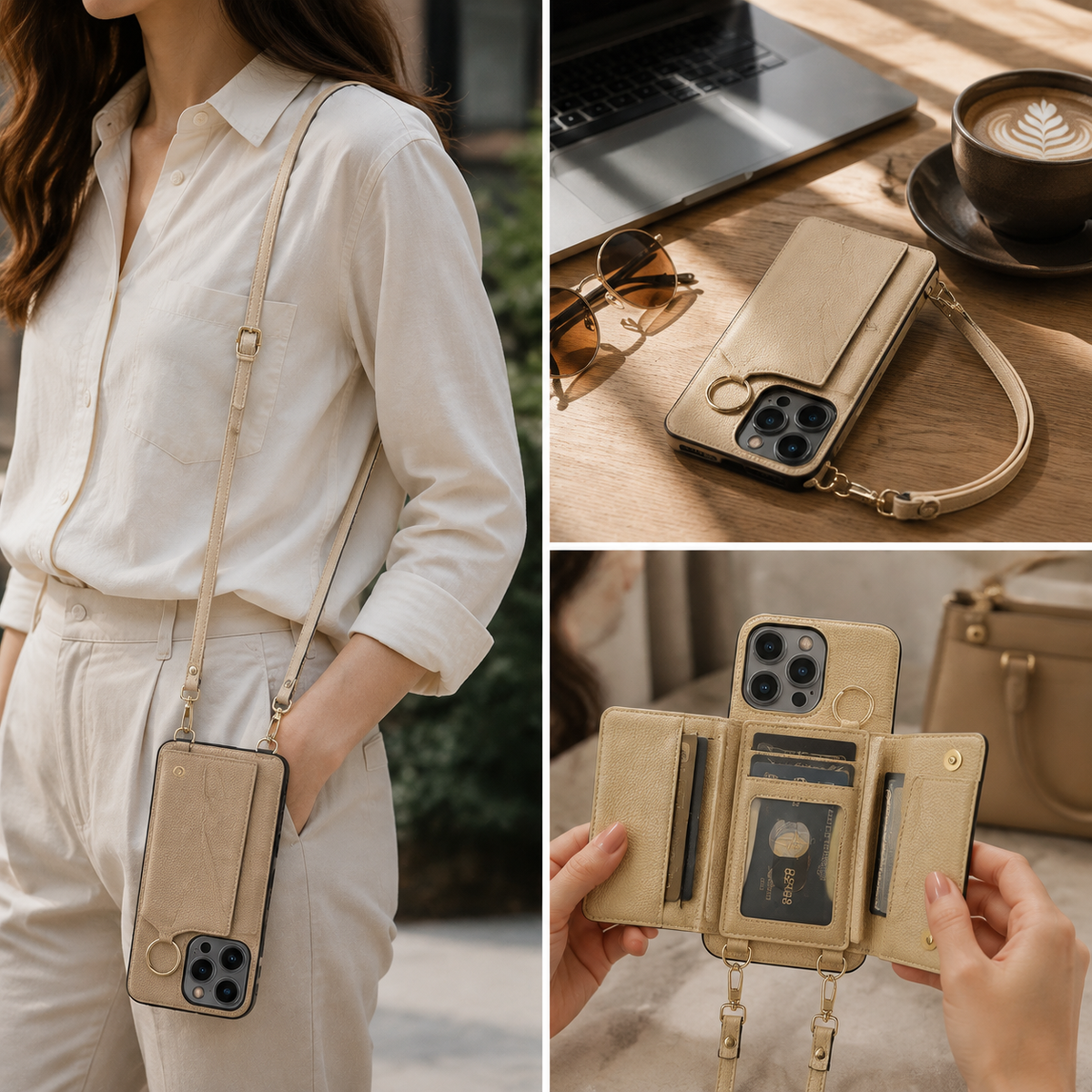Premium iPhone Case MagSafe Compatible Magnetic Crossbody Wallet Cover PU Leather Card Slots Finger Ring Buckle Strap Shockproof Full Protection Slim Design