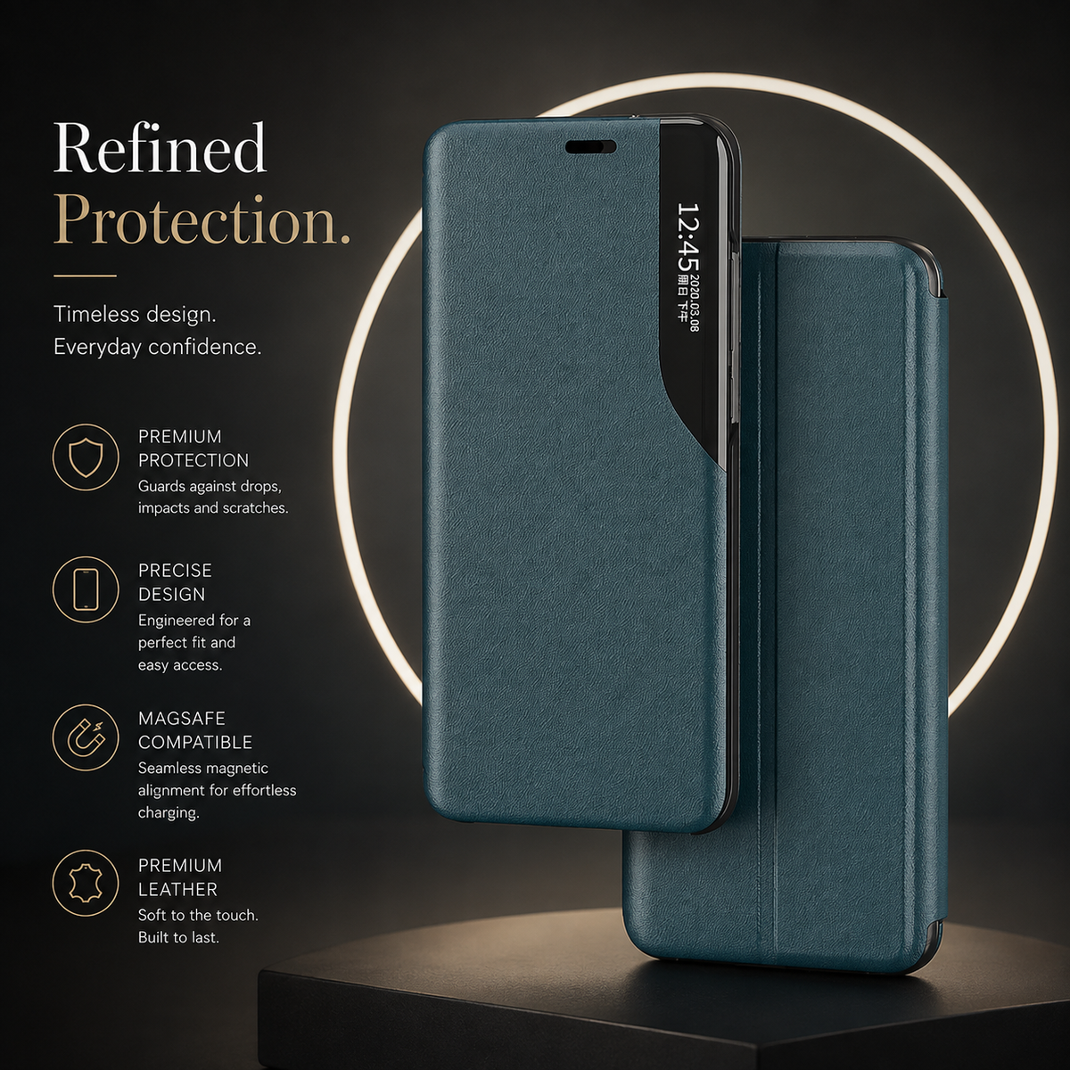 Premium iPhone Case MagSafe Compatible Magnetic Flip Wallet Cover PU Leather Card Holder Kickstand Shockproof Full Protection Camera Lens Guard Slim Design